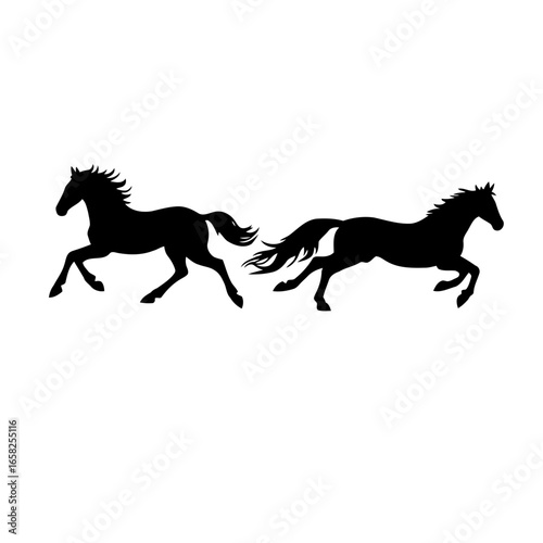 A dynamic black silhouette vector of a running wild mustang stallion illustration