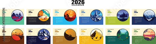 Classic decor inspired 2026 table and wall calendar template collection.