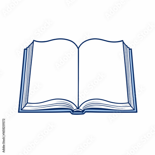 Isolated antique open book with blank pages on a white background, perfect for a vintage education or literature design
