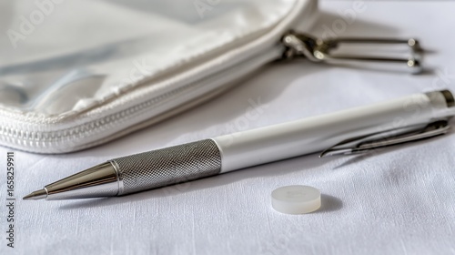 Wallpaper Mural Elegant White Pen with Silver Grip Beside Zippered Pouch Torontodigital.ca