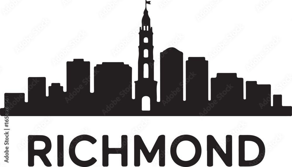 Naklejka premium Richmond Skyline Silhouette Vector on White Background