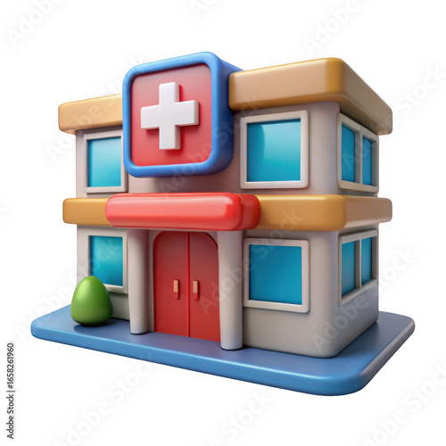 3d cartoon hospital building isolated on transparent background