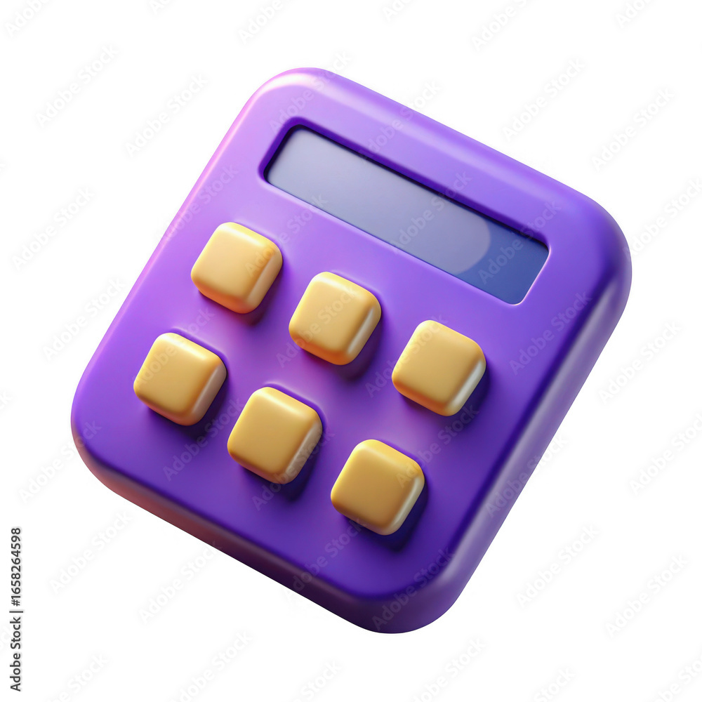 3d cute purple calculator with yellow buttons digital display transparent background 3d cute purple calculator with yellow buttons digital display transparent background
