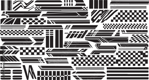 Dynamic black and white geometric patterns and stripes collage for graphic design