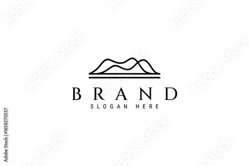 Mountain logo design natural mountains with minimalist linear outline line art design style