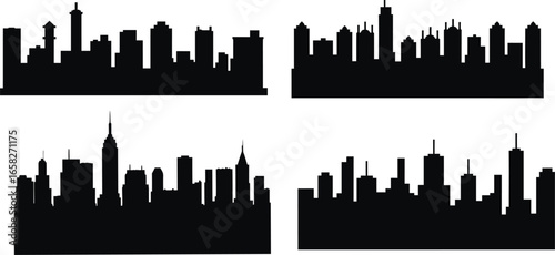 city skyline silhouettes of United States of America vector design. black city silhouette. Buildings silhouette architecture metropolis. Night town skyline icons