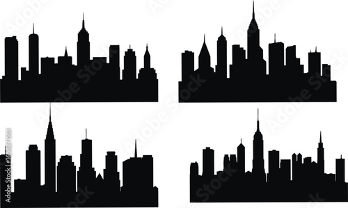 City silhouette vector set. black city silhouette. Night town skyline icons