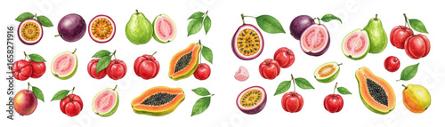 A vibrant collection of assorted tropical fruits, showcasing their rich colors and textures.