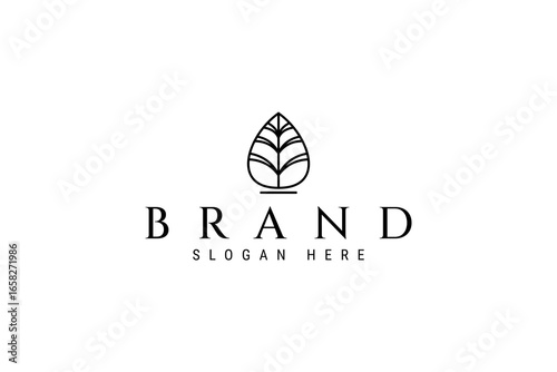 growing tree logo with a combination of natural water drop shapes and leaves in a line art design style