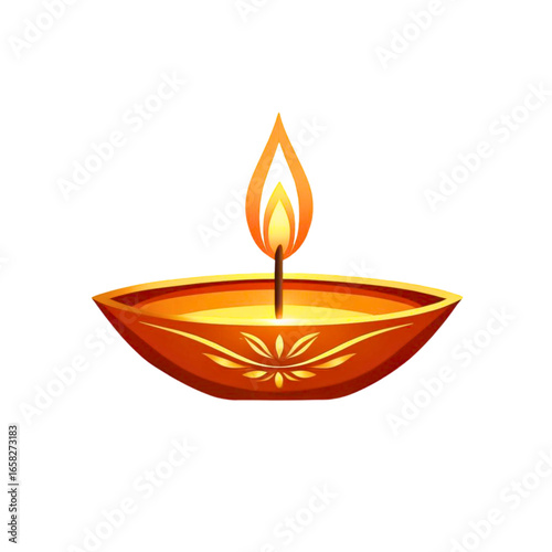 Warm glowing diya oil lamp vector illustration for festive celebrations and cultural events