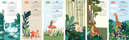 Kids and Minimal yet classical design 2026 calendar wallmate and table template set.