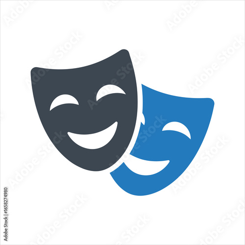 Drama comedy acting masks or theater mask icon