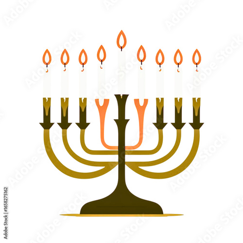 Vector menorah illustration with lit candles for hanukkah celebration and religious events