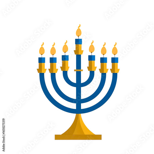 Festive hanukkah menorah with eight burning candles and shamash vector illustration