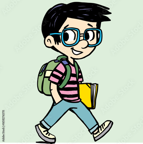 boy with a backpack on his back holds a notebook under his arm2
