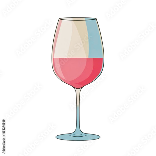 Elegant wine glass illustration with rose wine for sophisticated beverage promotions