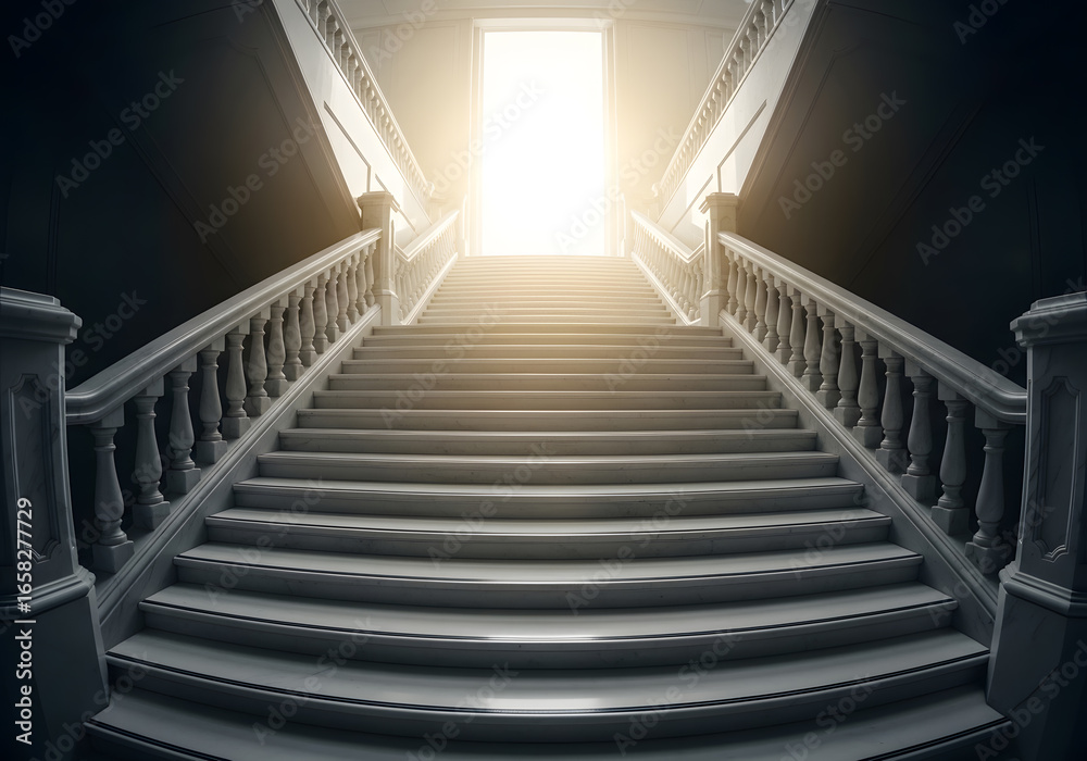 Obraz premium White Staircase Ascending into Bright Light