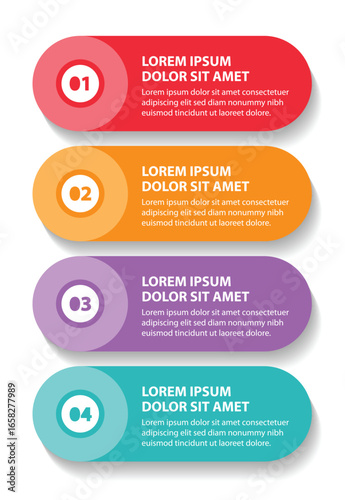 4 steps infographic template with 4 options. Flowchart that can be used for business report, data visualization and presentation. Timeline infographic elements vector illustration.