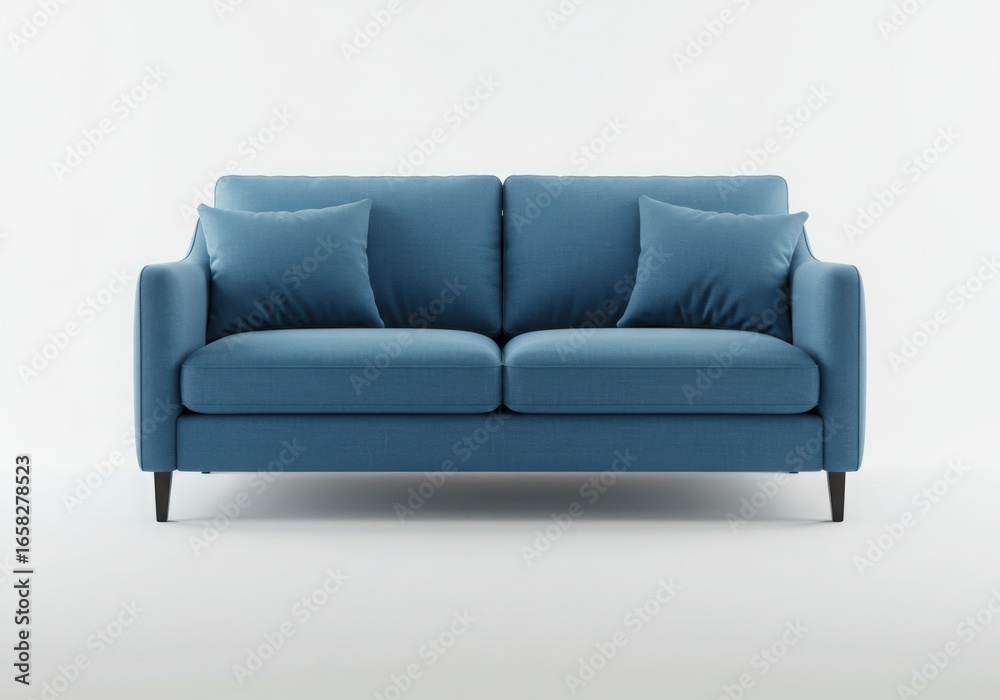 Fototapeta premium Modern teal blue two seater sofa with plush cushions