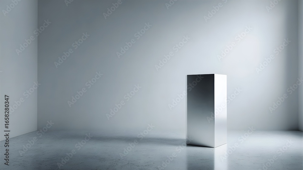 Fototapeta premium Minimalist metal podium in a clean white room