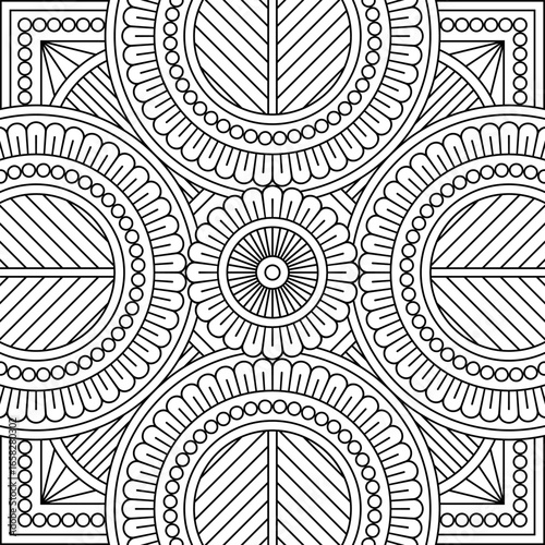 Vector mandala ornament pattern. Square line design for coloring book, card, pillow, fashion print, scrapbooking. Oriental monochrome background