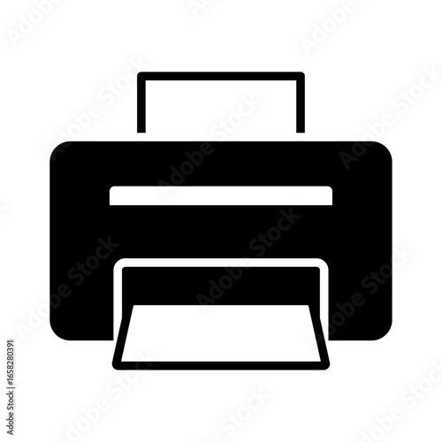 
Illustration showing a black icon of a printer (or other office equipment) on a white background