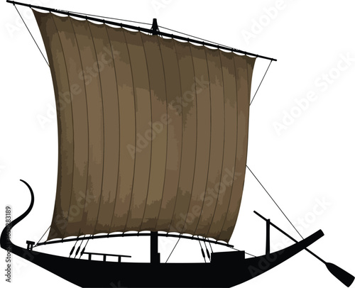 Ancient Egyptian Ship Silhouette with Papyrus Sails Vector Illustration