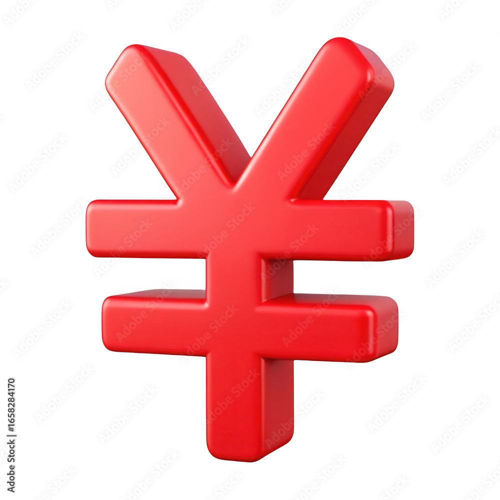 Obraz premium 3d red japanese yen symbol realistic render for finance and business transparent background