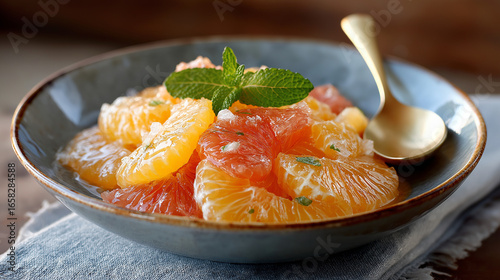 Citrus Fruit Salad with Oranges and Grapefruits in a Rustic Setting