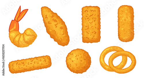 A delicious collection of crispy fried seafood and vegetable appetizers ready for enjoyment