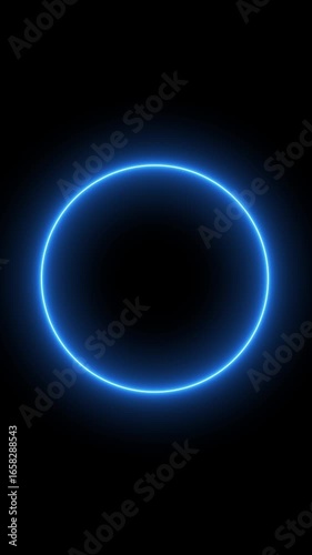 Neon glowing blue circle icon . and glowing circle background .