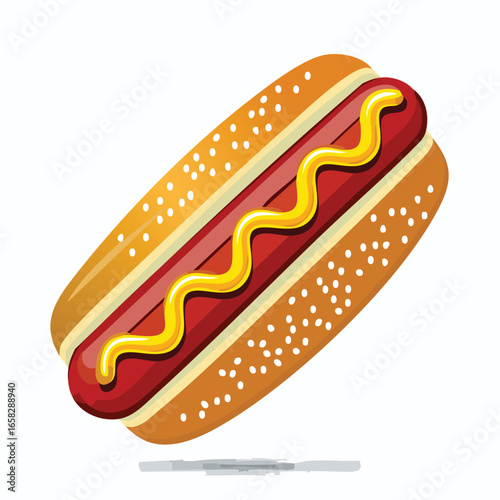 Top View Hot Dog with Mustard and Sesame Seeds - AI Generated