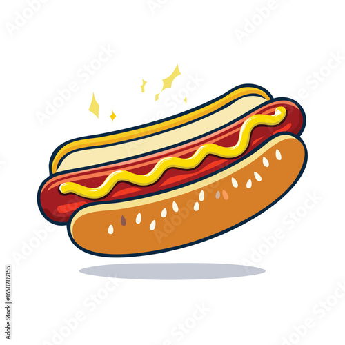 Cartoon Hot Dog with Mustard and Sesame Bun - AI Generated