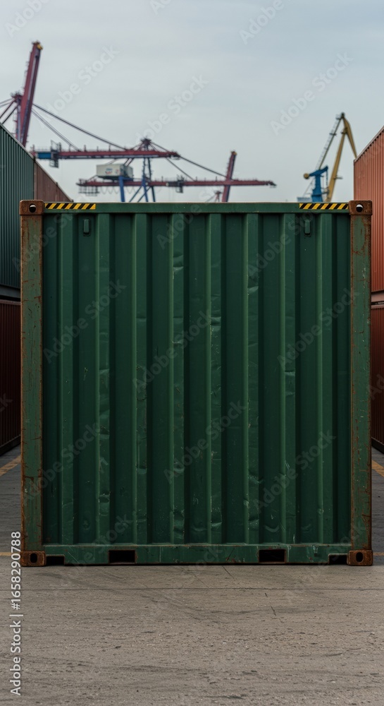 Fototapeta premium Shipping container loaded with goods at port. Global trade and logistics concept with freight and cargo transportation.