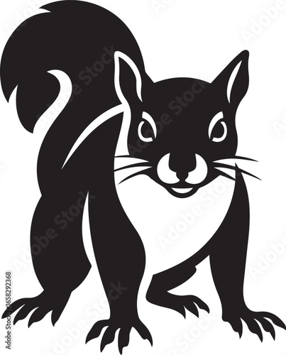 Squirrel silhouette with bushy tail rodent, Black forest animal vector graphic