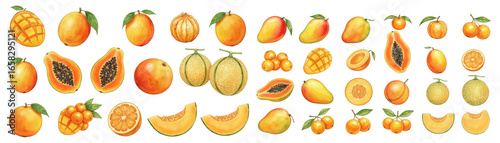 A vibrant collection of various orange fruits, showcasing their unique shapes and textures.