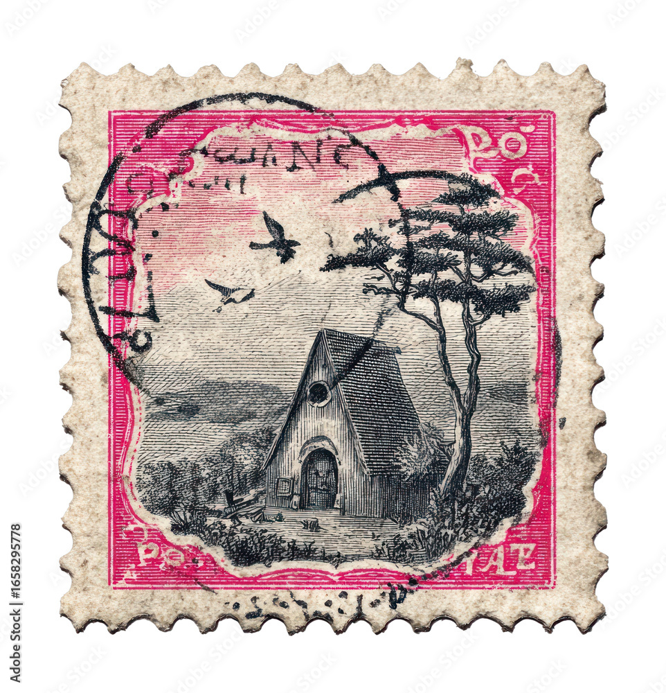 Obraz premium PNG Halloween horror vintage postage stamp.