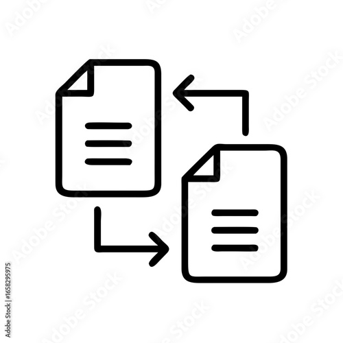 Conceptual Line Art Icon Depicting Efficient Digital File Transfer, Data Exchange, and Document Synchronization Processes for Modern Digital Solutions