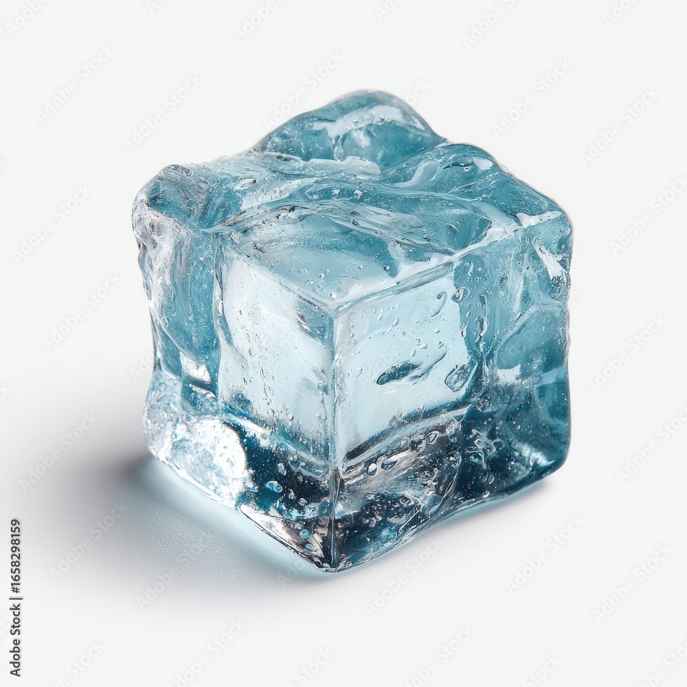 Obraz premium Single ice cube, light blue, clear, cube, on white