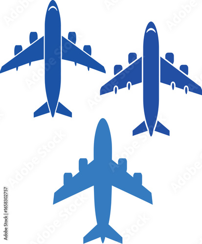 Airplane Icons Top View, Blue Gradient, Vector Illustration