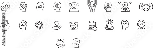 Minimalist Mental Health Line Icons Pack | Wellness, Therapy & Mind Care Symbols