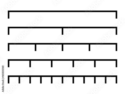Black measurement scale bars vector set. Map symbol