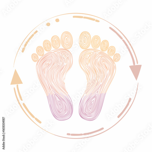 Minimalist Footprint Cycle Abstract Line Art in Circular Motion