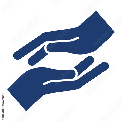 Helping Hand Icon In Blue Monochrome Flat Design, Vector Illustration