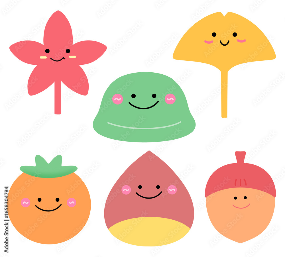 Fototapeta premium character, persimmon, rice cake, chestnut, acorn, autumn leave, sticker