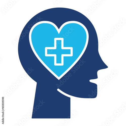 Mental Care Icon In Blue Monochrome Flat Design, Vector Illustration
