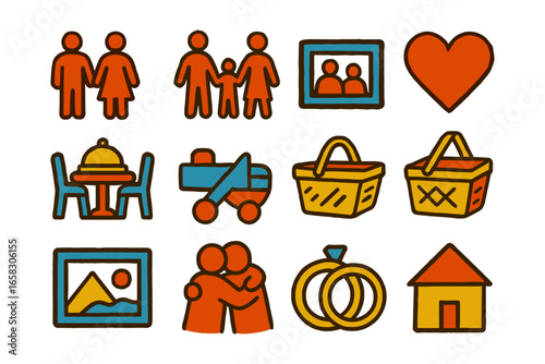 Colorful family and love symbol icons for relationships and togetherness