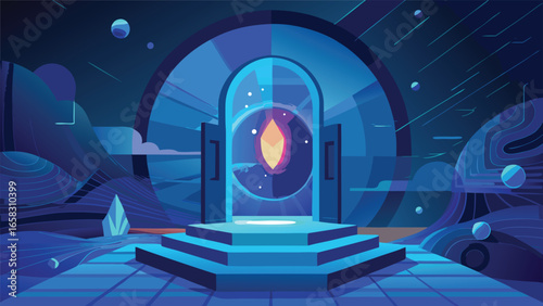 A brightly lit open door features the word opportunity, representing a gateway to new experiences and possibilities..eps