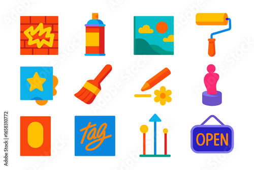 Colorful art tools and creative icons for design projects