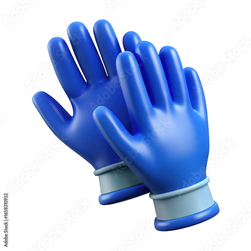 Pair of blue rubber gloves isolated on transparent background